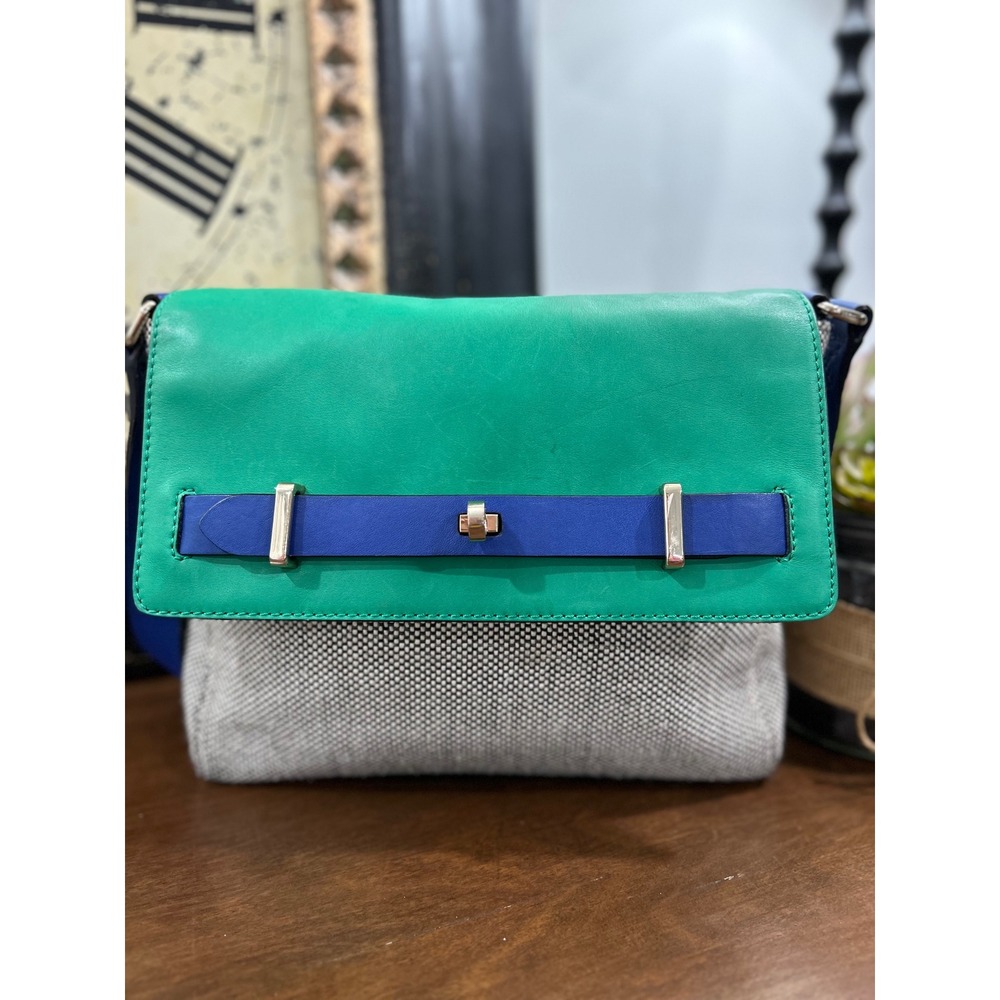 Kate Spade NY Carter Caden St. Crossbody Bag Green Blue Tweed Colorblock Sample - Picture 2 of 16